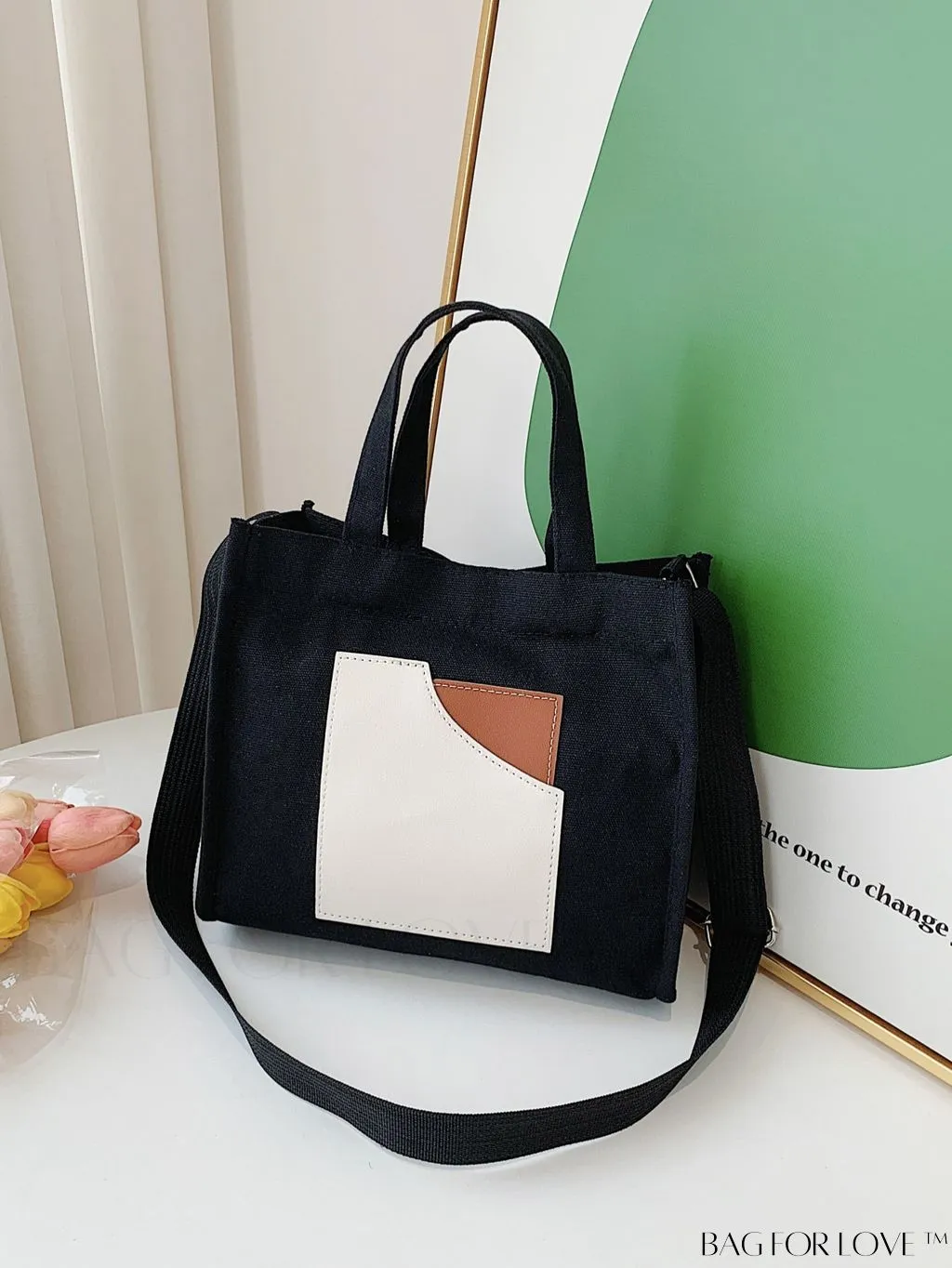 BagForLove - Stylish Color Block Handbag with Adjustable Shoulder Strap