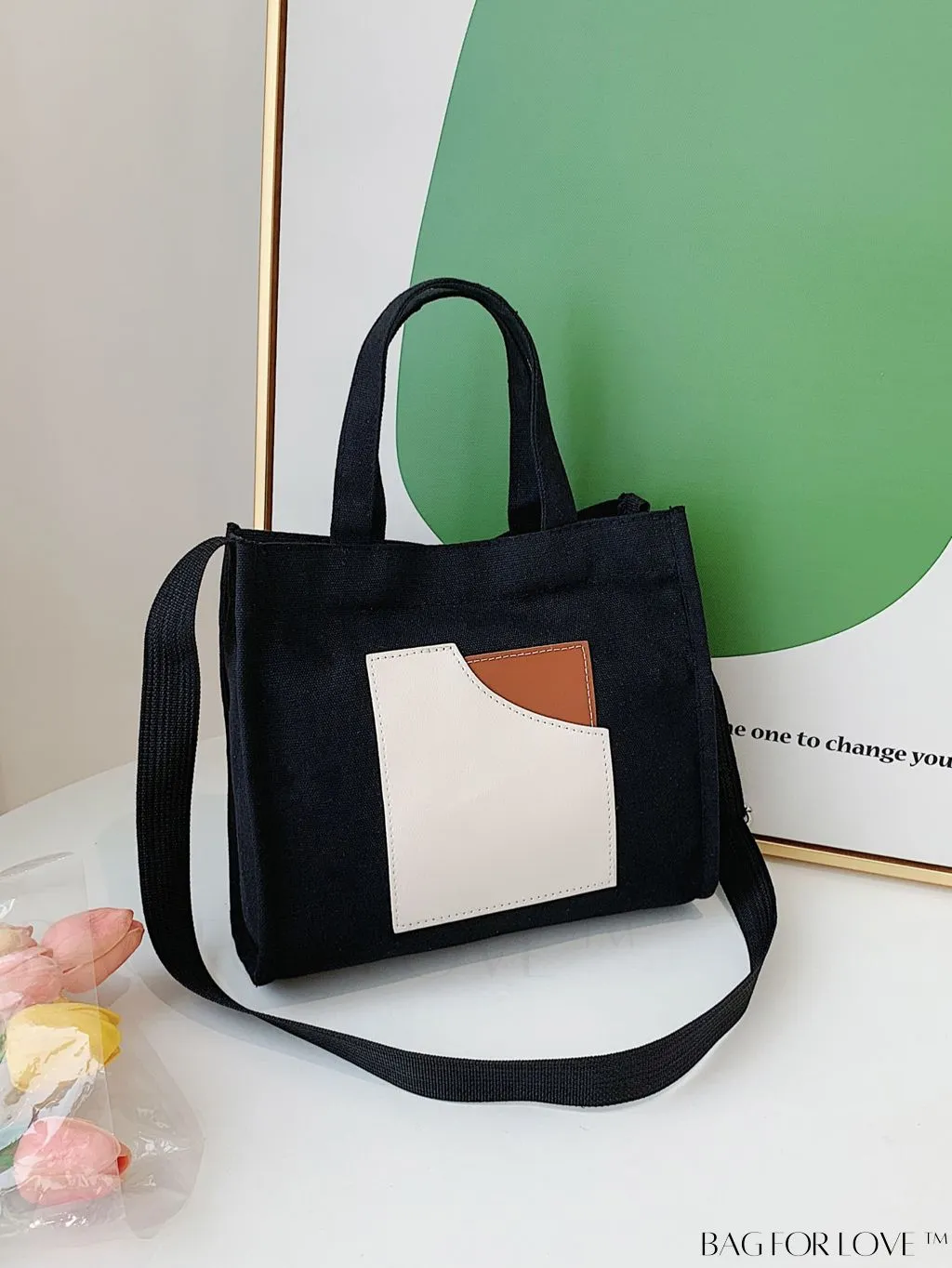 BagForLove - Stylish Color Block Handbag with Adjustable Shoulder Strap