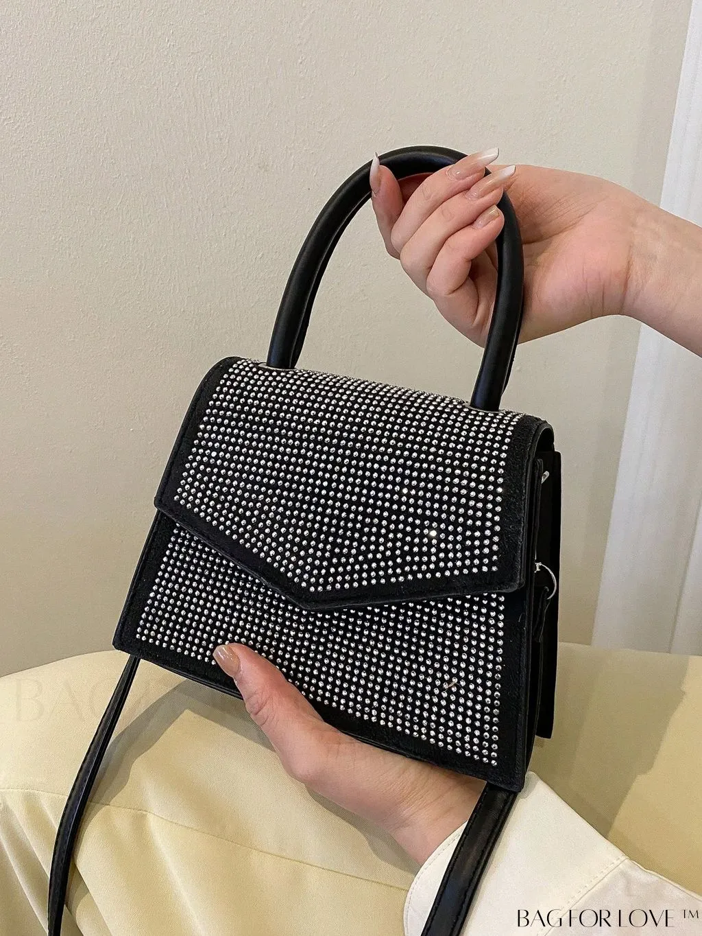 BagForLove - Stylish Flap Handbag with Adjustable Strap Featuring Mini Rivet Decoration