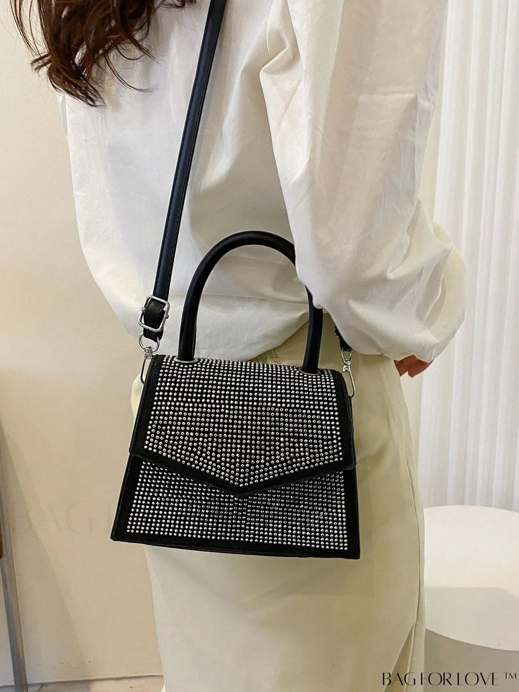 BagForLove - Stylish Flap Handbag with Adjustable Strap Featuring Mini Rivet Decoration