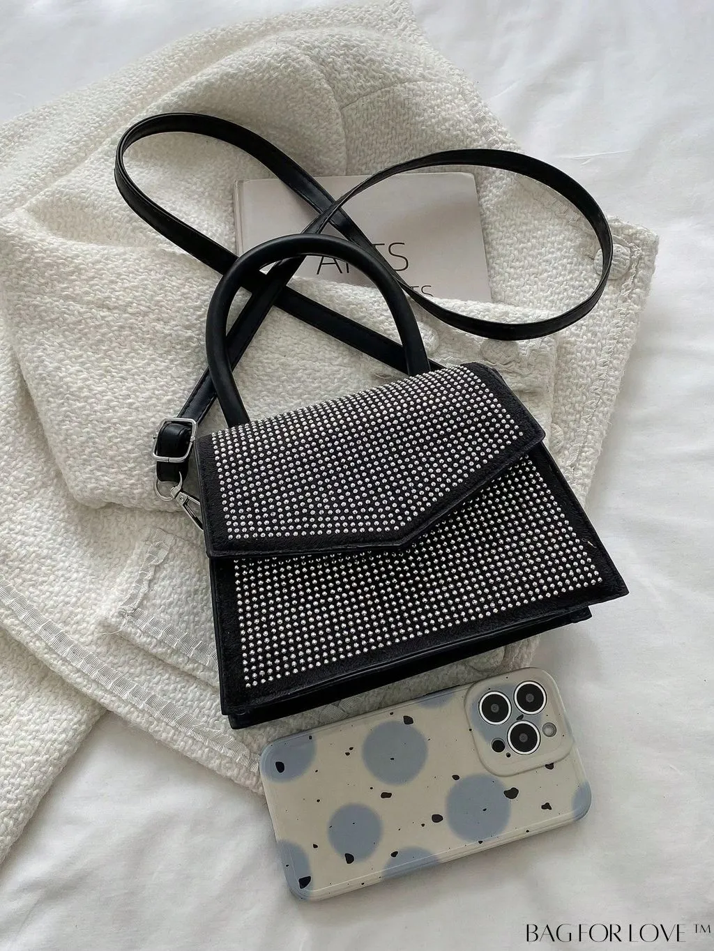 BagForLove - Stylish Flap Handbag with Adjustable Strap Featuring Mini Rivet Decoration