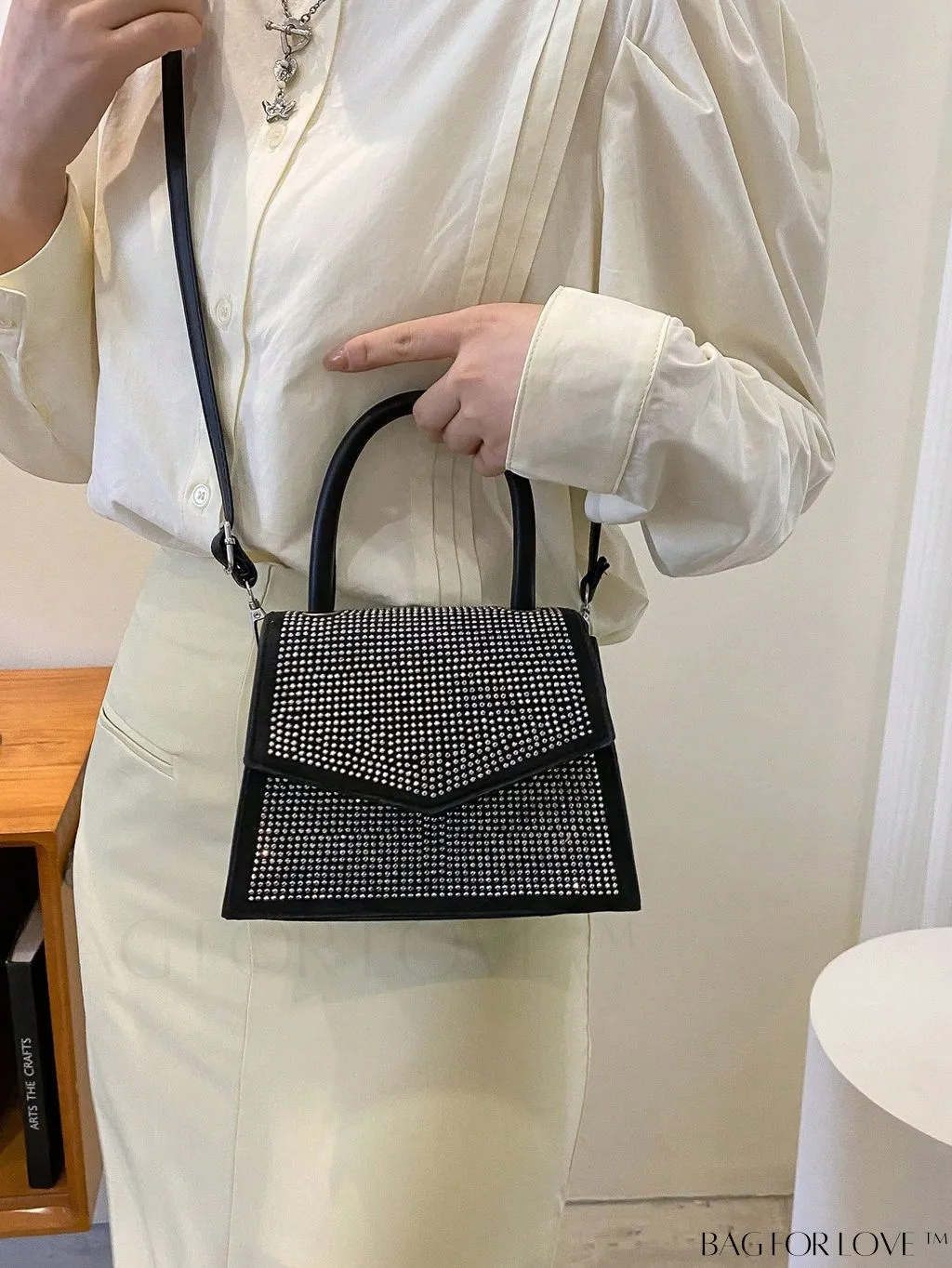 BagForLove - Stylish Flap Handbag with Adjustable Strap Featuring Mini Rivet Decoration