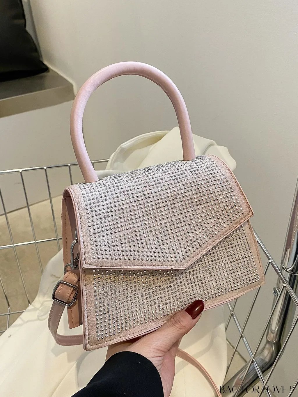 BagForLove - Stylish Flap Handbag with Adjustable Strap Featuring Mini Rivet Decoration