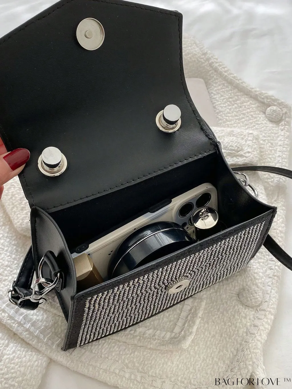 BagForLove - Stylish Flap Handbag with Adjustable Strap Featuring Mini Rivet Decoration