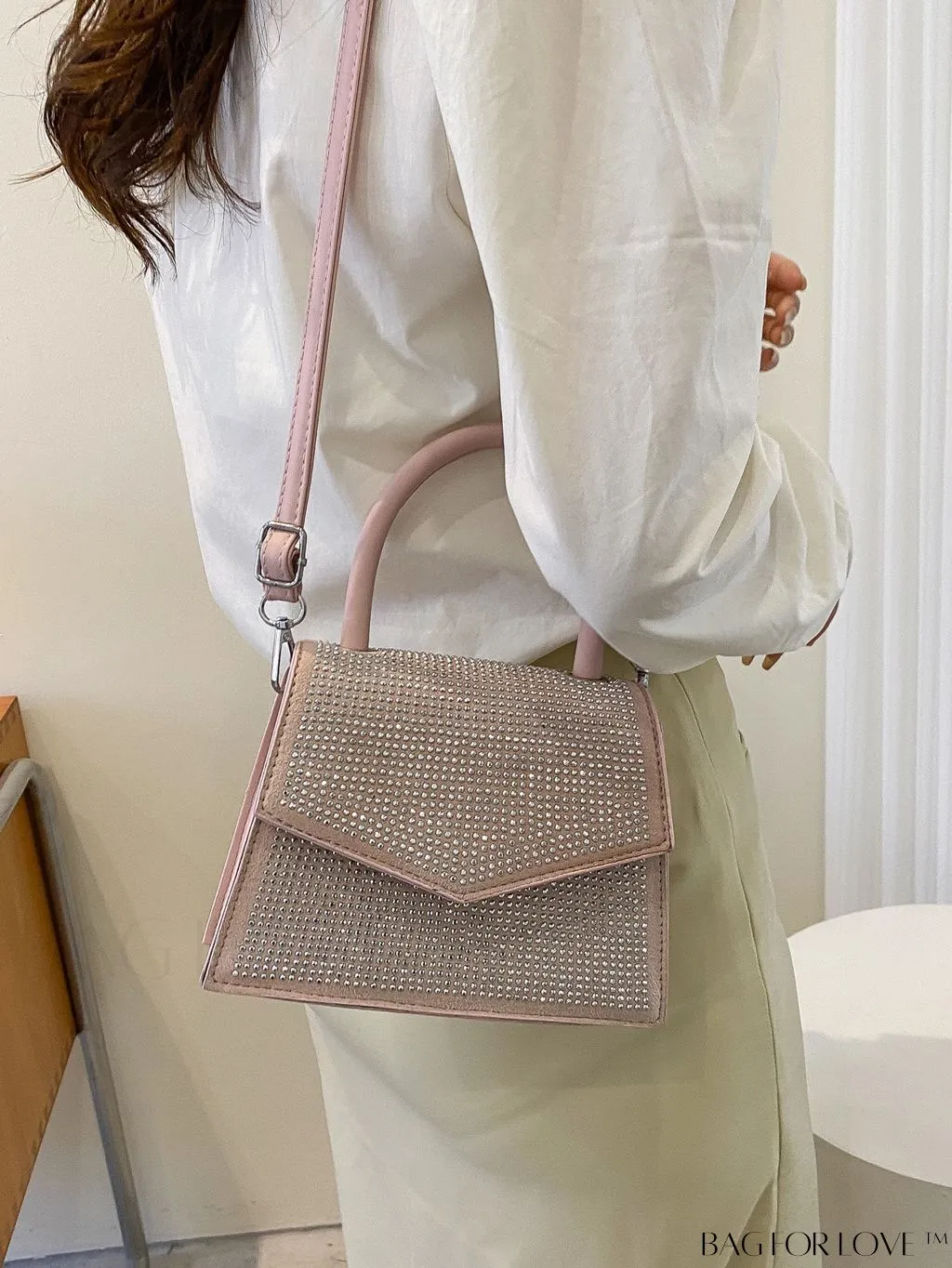 BagForLove - Stylish Flap Handbag with Adjustable Strap Featuring Mini Rivet Decoration