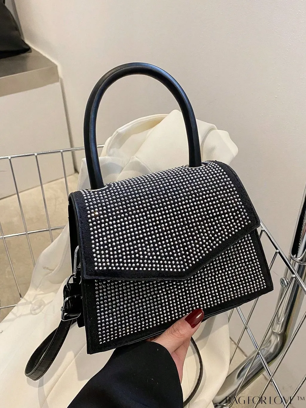 BagForLove - Stylish Flap Handbag with Adjustable Strap Featuring Mini Rivet Decoration