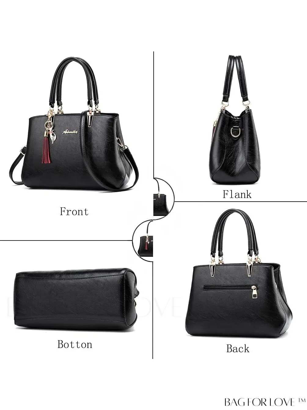 BagForLove - Stylish Handbag with Embroidered Letter Patch and Pendant Accent