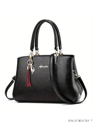 BagForLove - Stylish Handbag with Embroidered Letter Patch and Pendant Accent