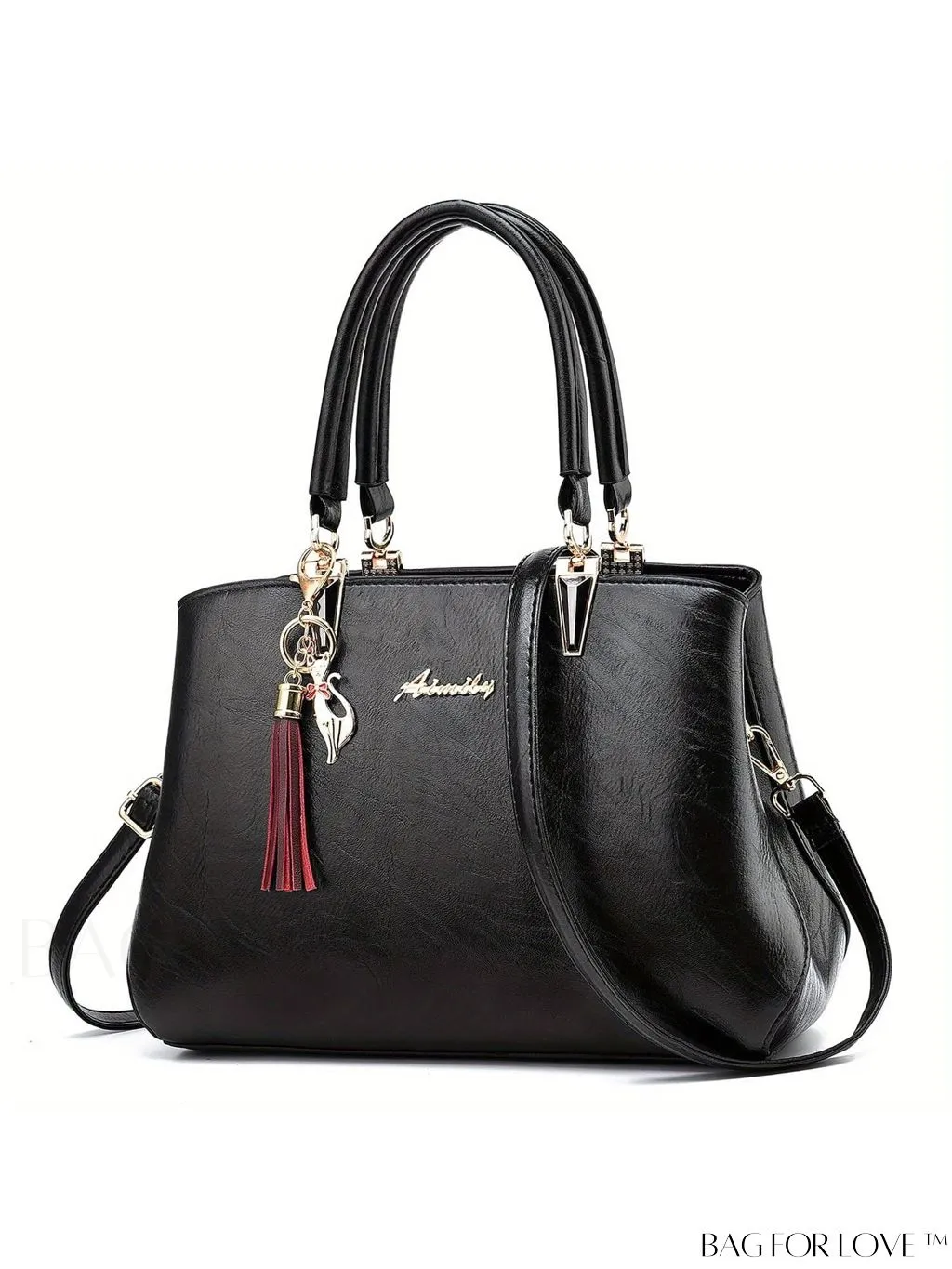 BagForLove - Stylish Handbag with Embroidered Letter Patch and Pendant Accent