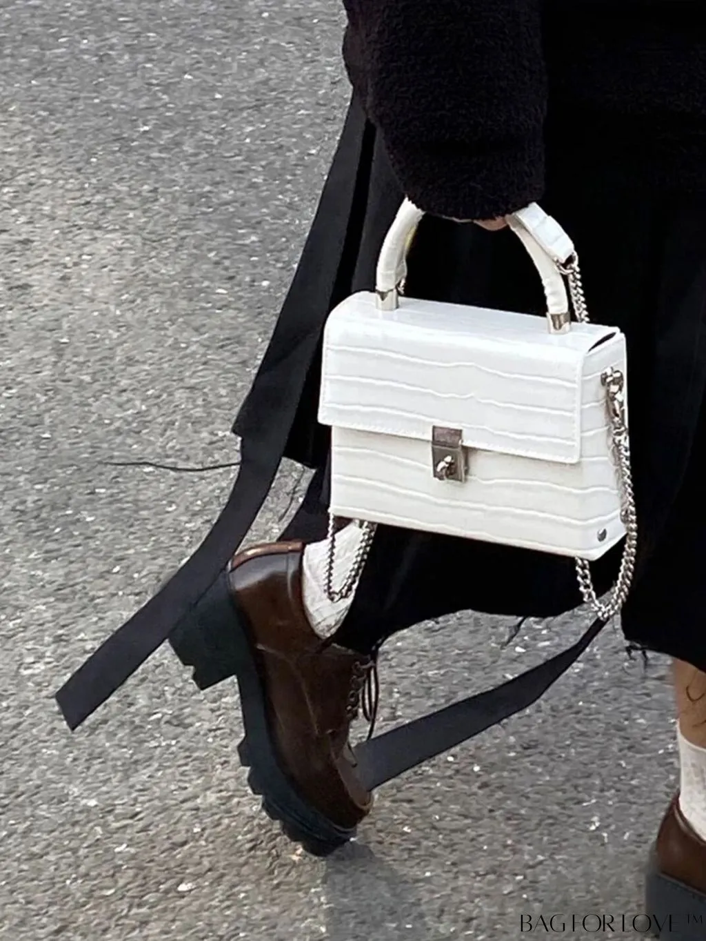 BagForLove - Stylish Mini Crocodile Grain Flap Bag: Metallic Chain Strap, Top Handle