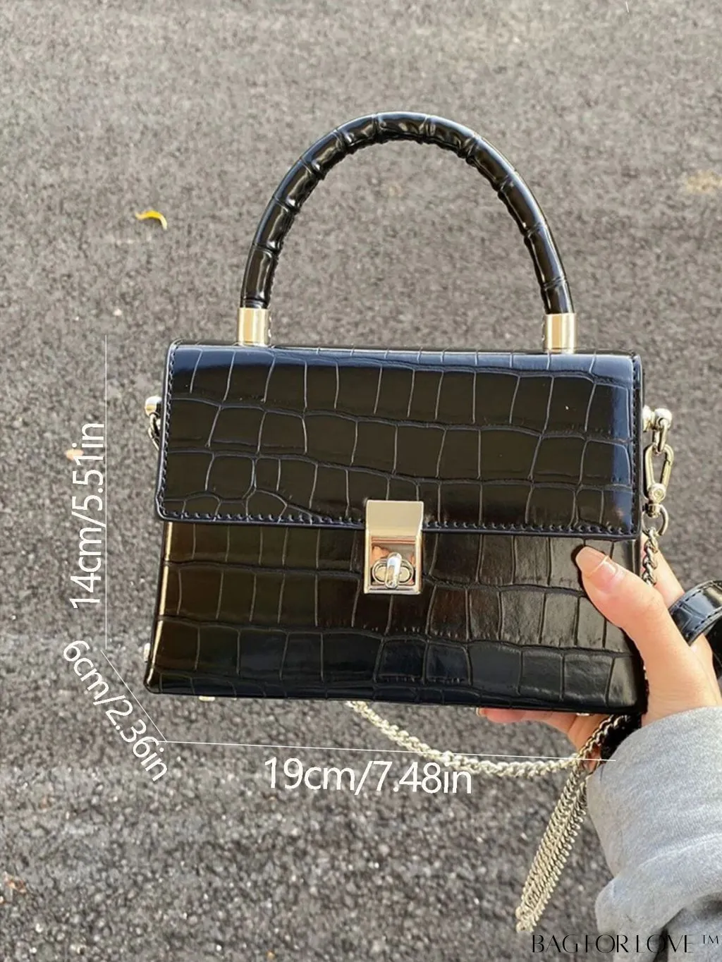 BagForLove - Stylish Mini Crocodile Grain Flap Bag: Metallic Chain Strap, Top Handle