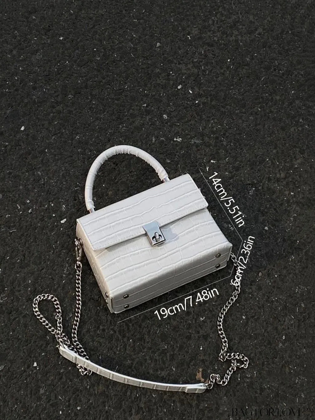 BagForLove - Stylish Mini Crocodile Grain Flap Bag: Metallic Chain Strap, Top Handle