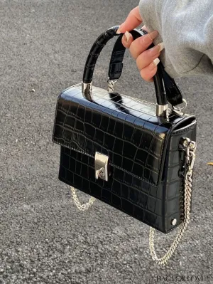 BagForLove - Stylish Mini Crocodile Grain Flap Bag: Metallic Chain Strap, Top Handle