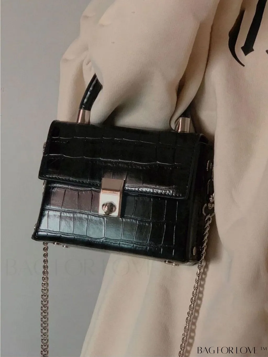 BagForLove - Stylish Mini Crocodile Grain Flap Bag: Metallic Chain Strap, Top Handle