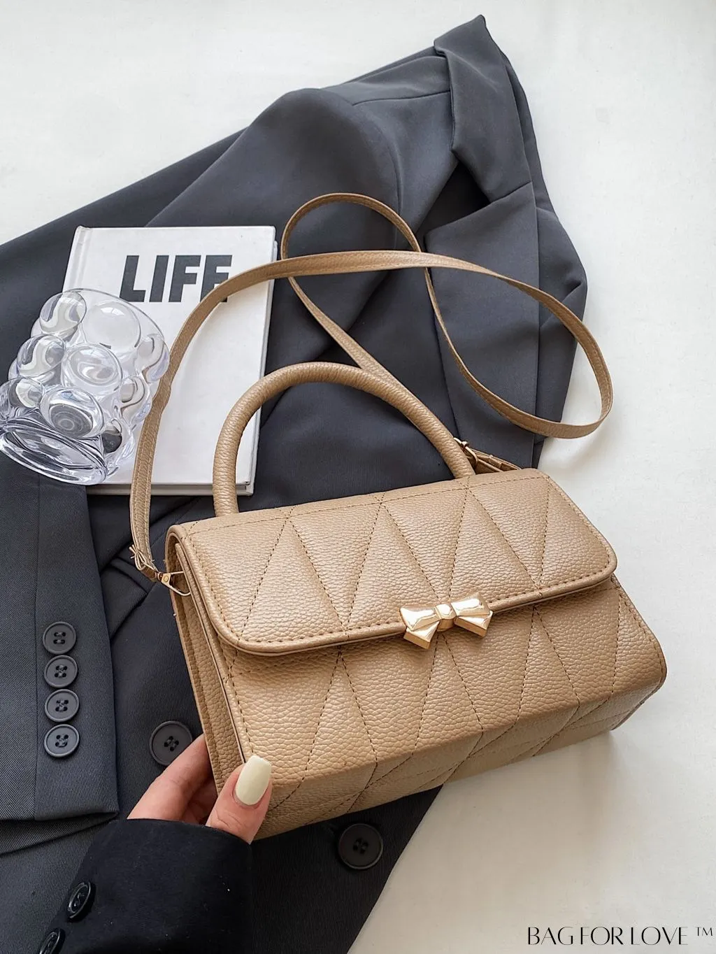 BagForLove - Stylish Rhombus Pattern Handbag With Elegant Bow Decoration