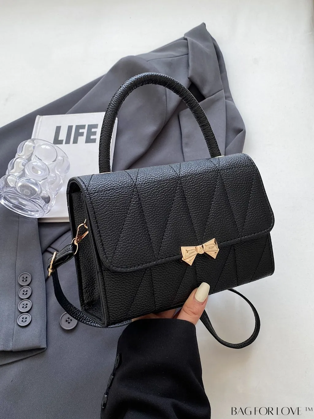 BagForLove - Stylish Rhombus Pattern Handbag With Elegant Bow Decoration