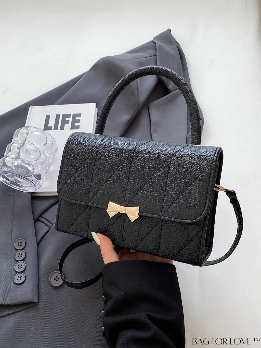 BagForLove - Stylish Rhombus Pattern Handbag With Elegant Bow Decoration