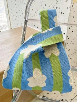 BagForLove - Stylish Striped and Floral Crochet Bag with Double Handle and Polyester Material