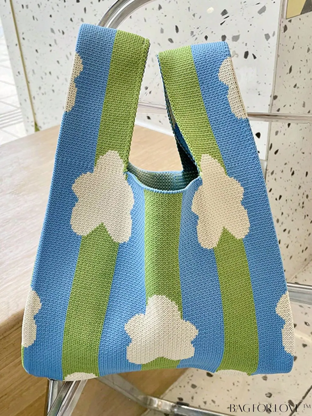 BagForLove - Stylish Striped and Floral Crochet Bag with Double Handle and Polyester Material