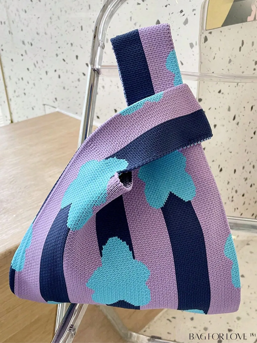 BagForLove - Stylish Striped and Floral Crochet Bag with Double Handle and Polyester Material