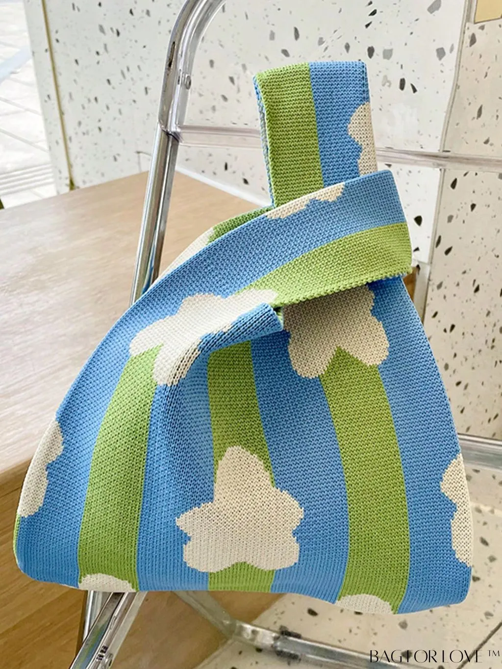 BagForLove - Stylish Striped and Floral Crochet Bag with Double Handle and Polyester Material