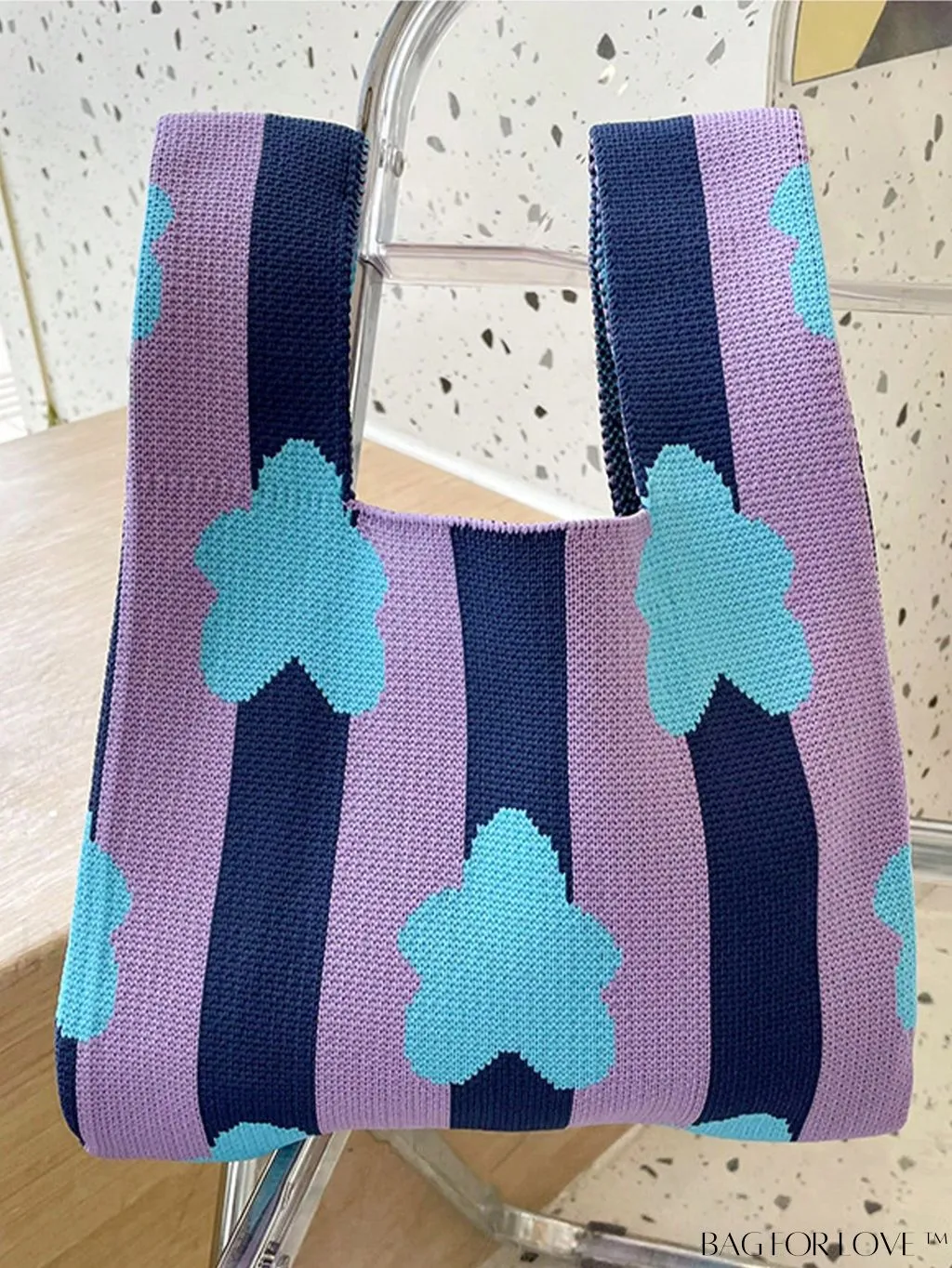 BagForLove - Stylish Striped and Floral Crochet Bag with Double Handle and Polyester Material