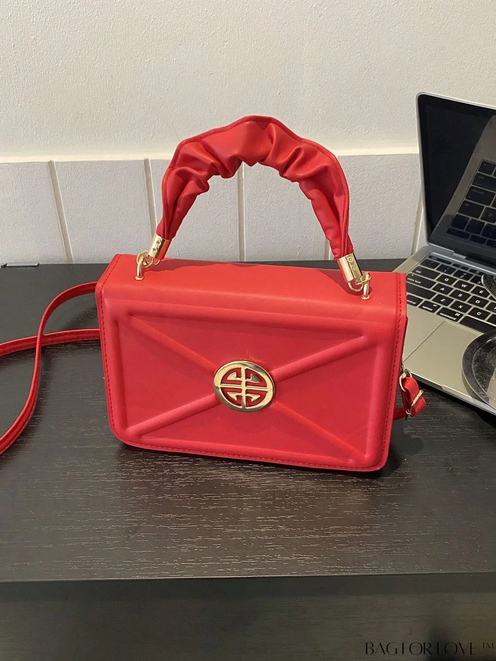BagForLove - Stylish Top-Handle Bag with Red Square Metal Decoration