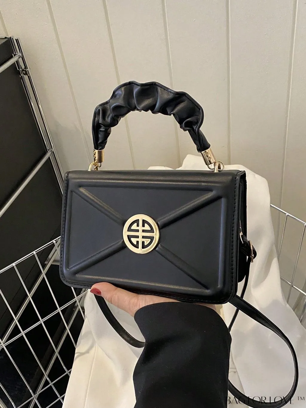 BagForLove - Stylish Top-Handle Bag with Red Square Metal Decoration