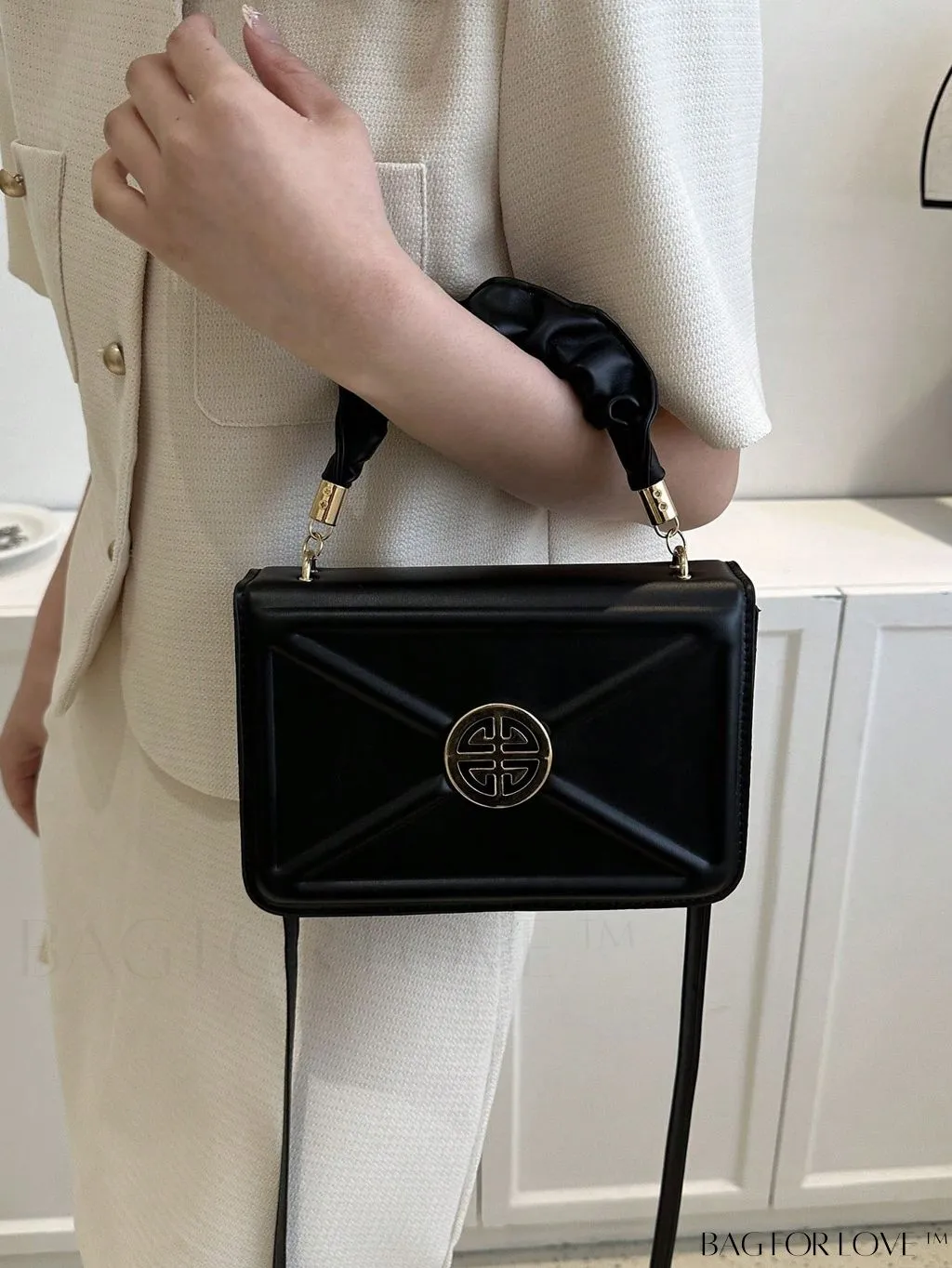 BagForLove - Stylish Top-Handle Bag with Red Square Metal Decoration
