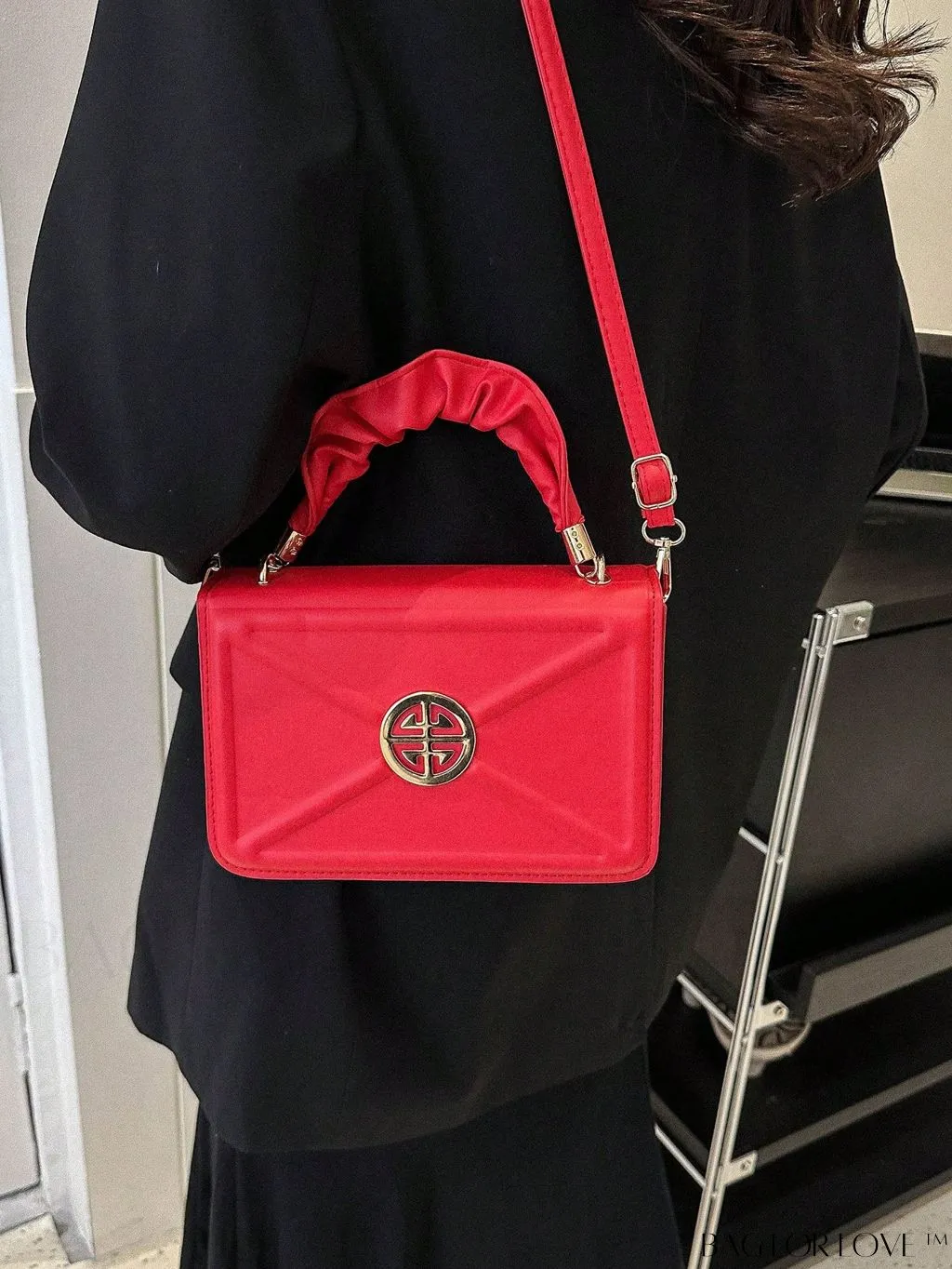 BagForLove - Stylish Top-Handle Bag with Red Square Metal Decoration