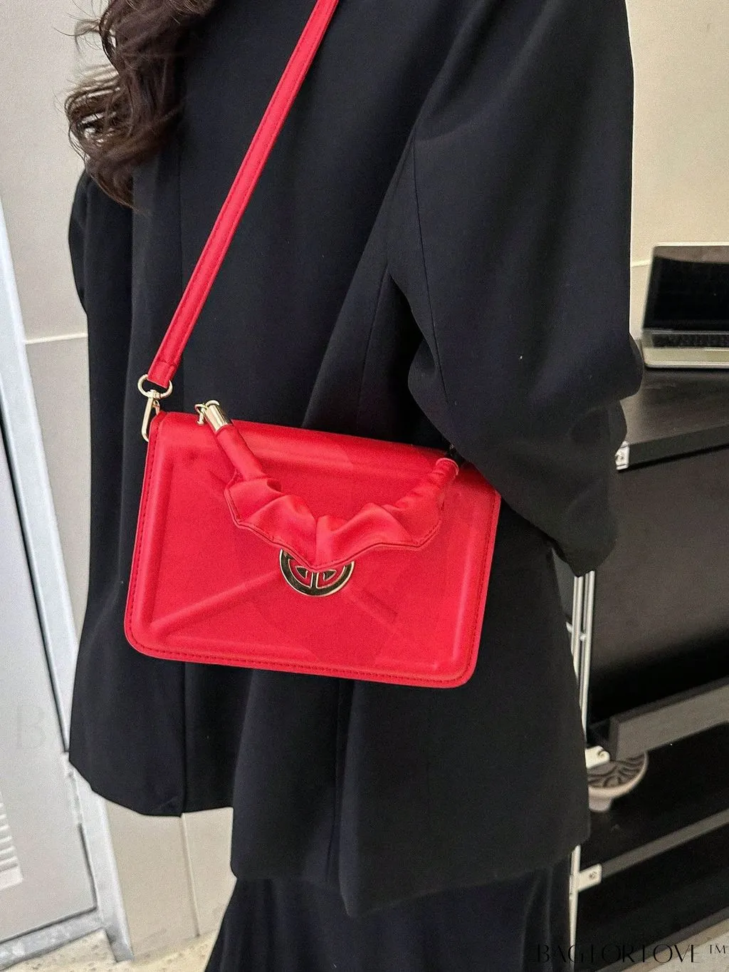 BagForLove - Stylish Top-Handle Bag with Red Square Metal Decoration