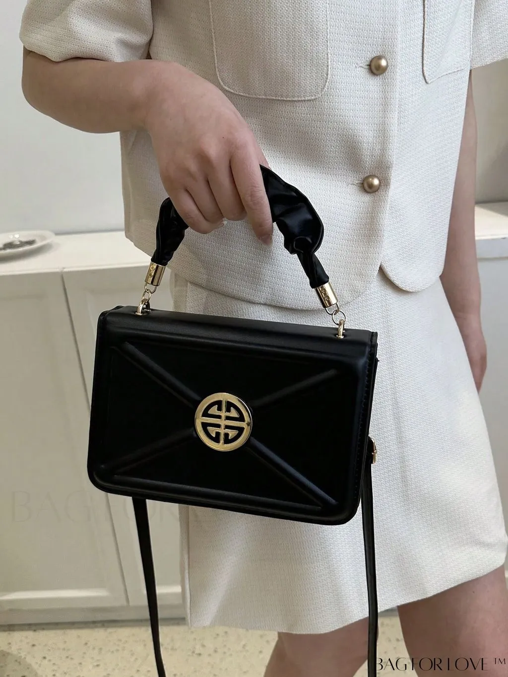 BagForLove - Stylish Top-Handle Bag with Red Square Metal Decoration