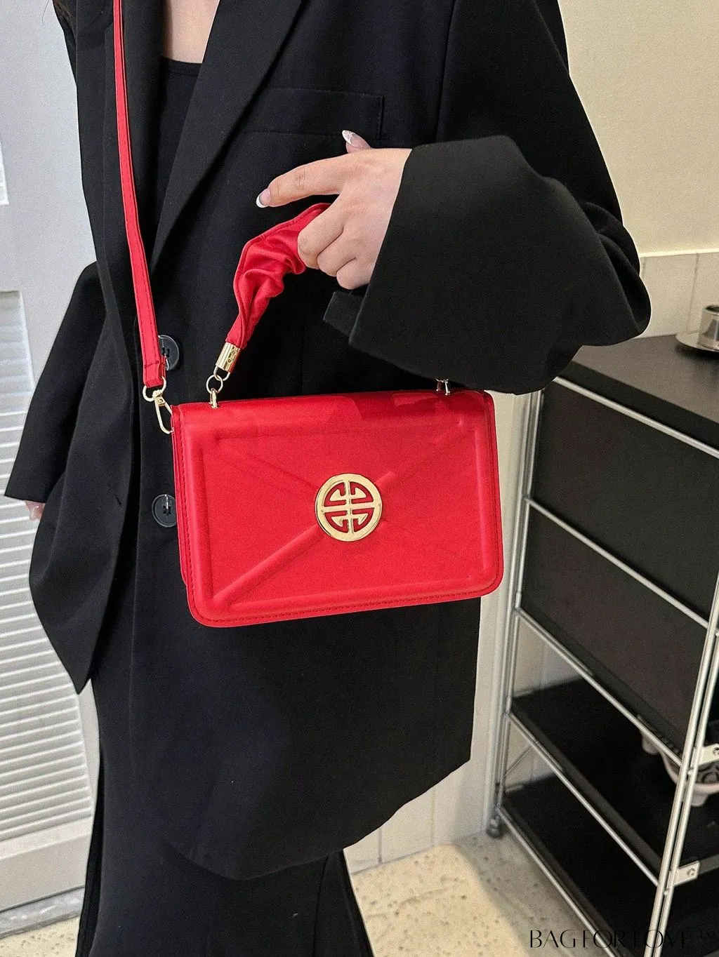 BagForLove - Stylish Top-Handle Bag with Red Square Metal Decoration