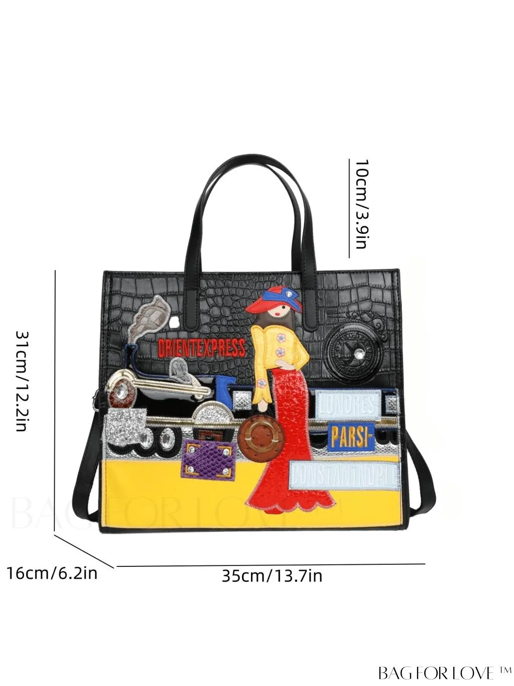 BagForLove - Stylish Womens Square Bag with Embroidered Cartoon Character Design - New Arrival