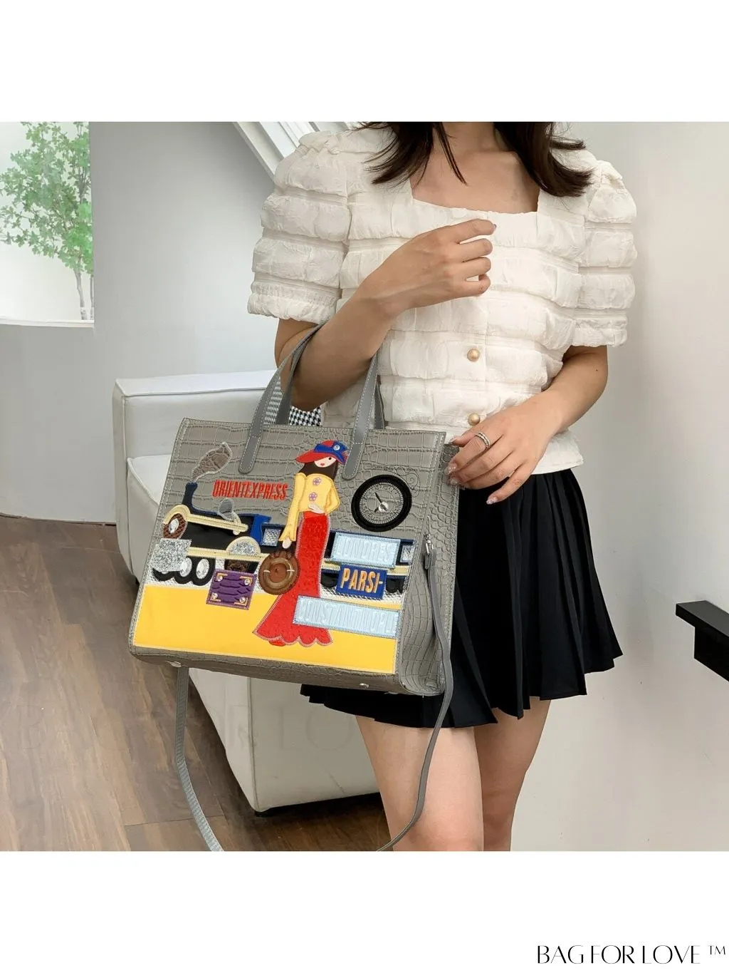 BagForLove - Stylish Womens Square Bag with Embroidered Cartoon Character Design - New Arrival