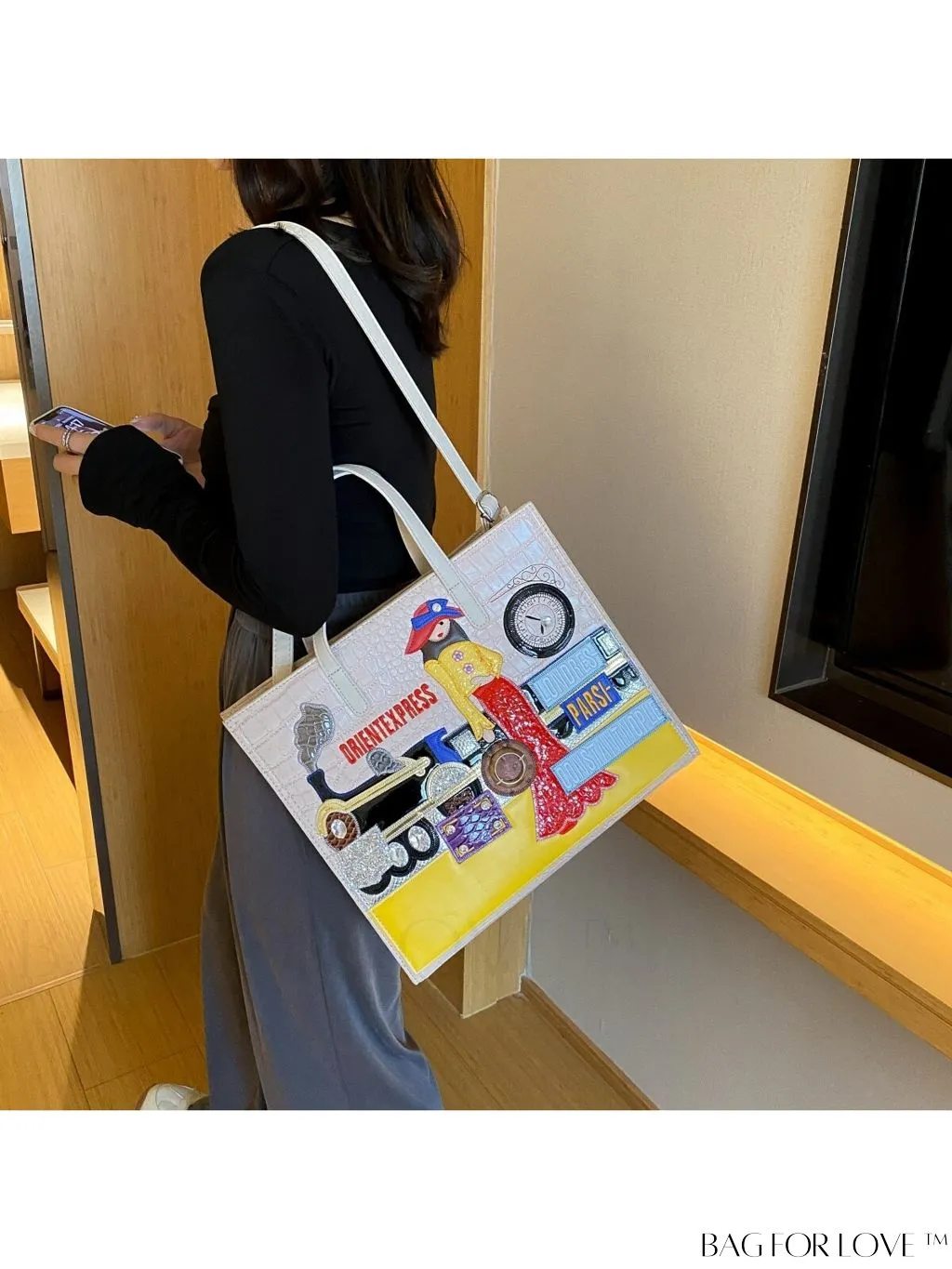 BagForLove - Stylish Womens Square Bag with Embroidered Cartoon Character Design - New Arrival