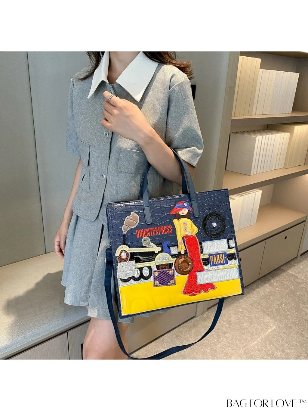 BagForLove - Stylish Womens Square Bag with Embroidered Cartoon Character Design - New Arrival