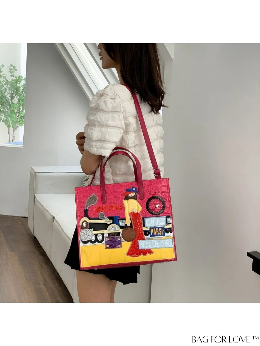 BagForLove - Stylish Womens Square Bag with Embroidered Cartoon Character Design - New Arrival