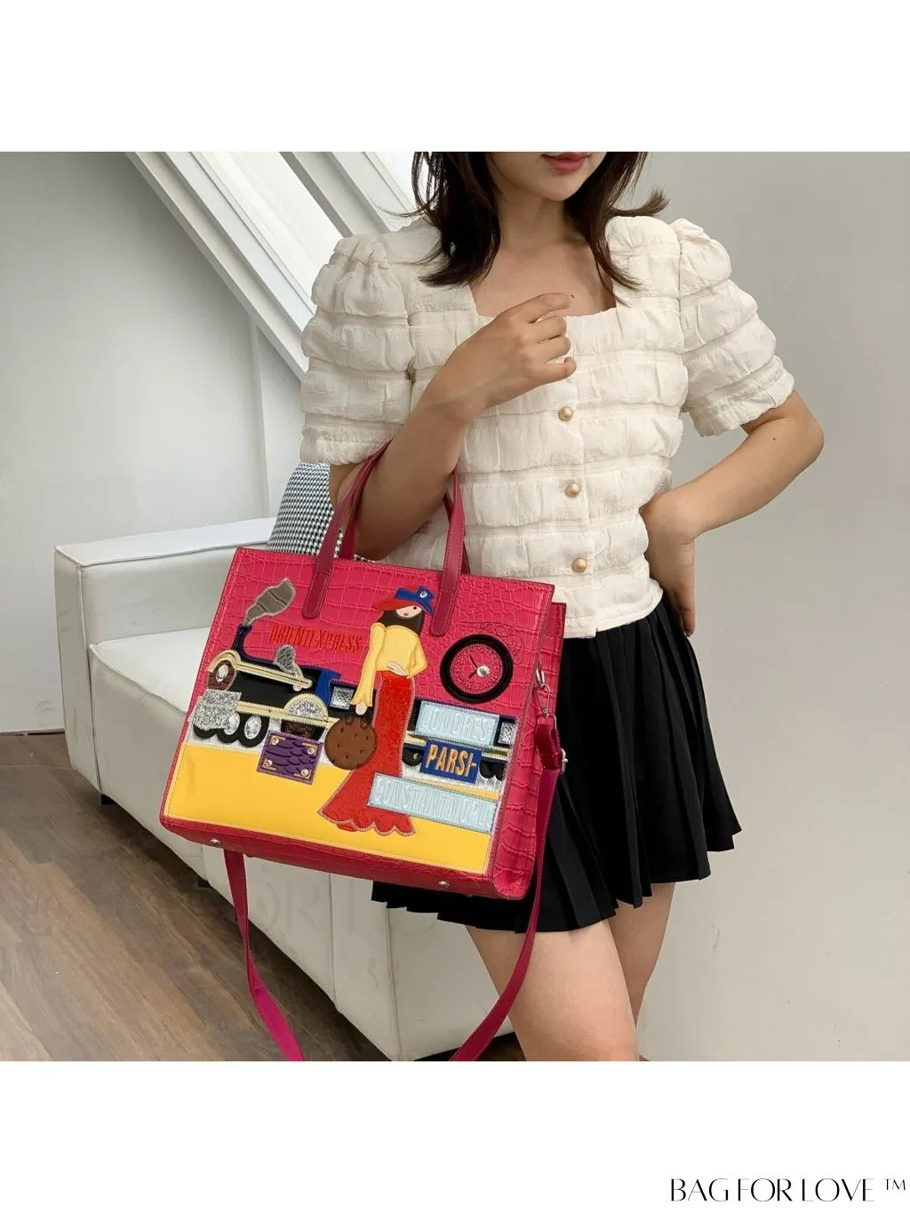 BagForLove - Stylish Womens Square Bag with Embroidered Cartoon Character Design - New Arrival