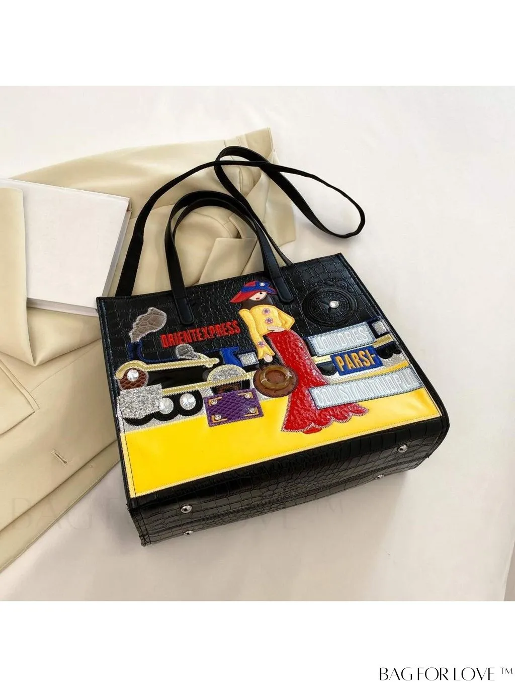BagForLove - Stylish Womens Square Bag with Embroidered Cartoon Character Design - New Arrival
