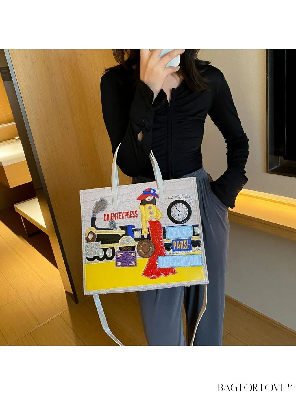 BagForLove - Stylish Womens Square Bag with Embroidered Cartoon Character Design - New Arrival