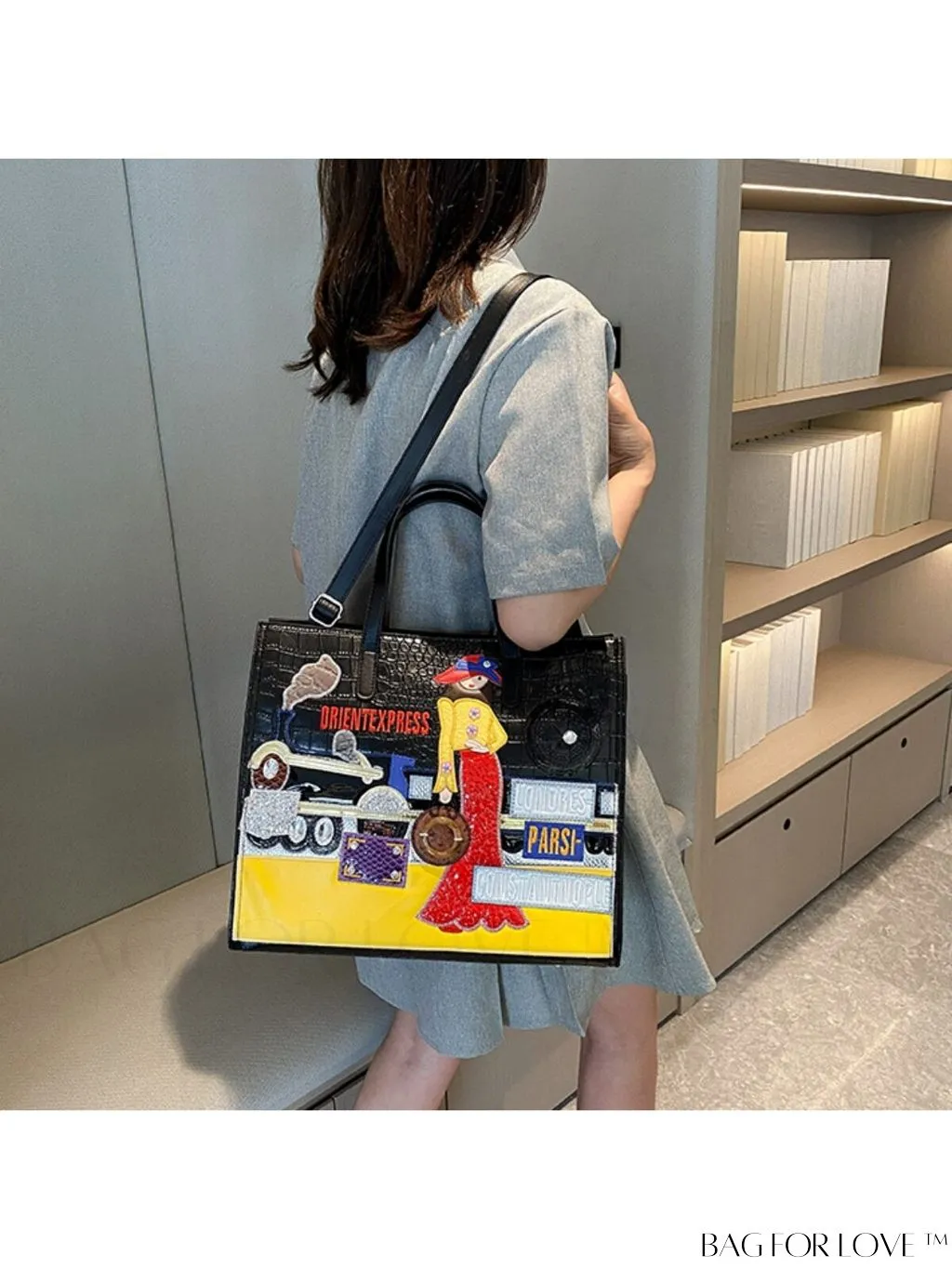 BagForLove - Stylish Womens Square Bag with Embroidered Cartoon Character Design - New Arrival