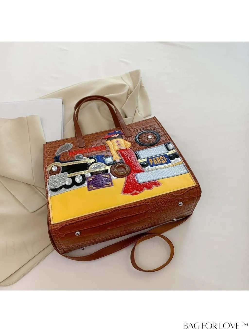 BagForLove - Stylish Womens Square Bag with Embroidered Cartoon Character Design - New Arrival