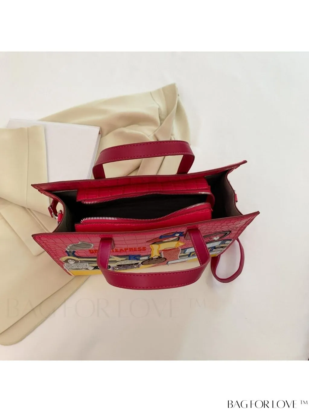 BagForLove - Stylish Womens Square Bag with Embroidered Cartoon Character Design - New Arrival
