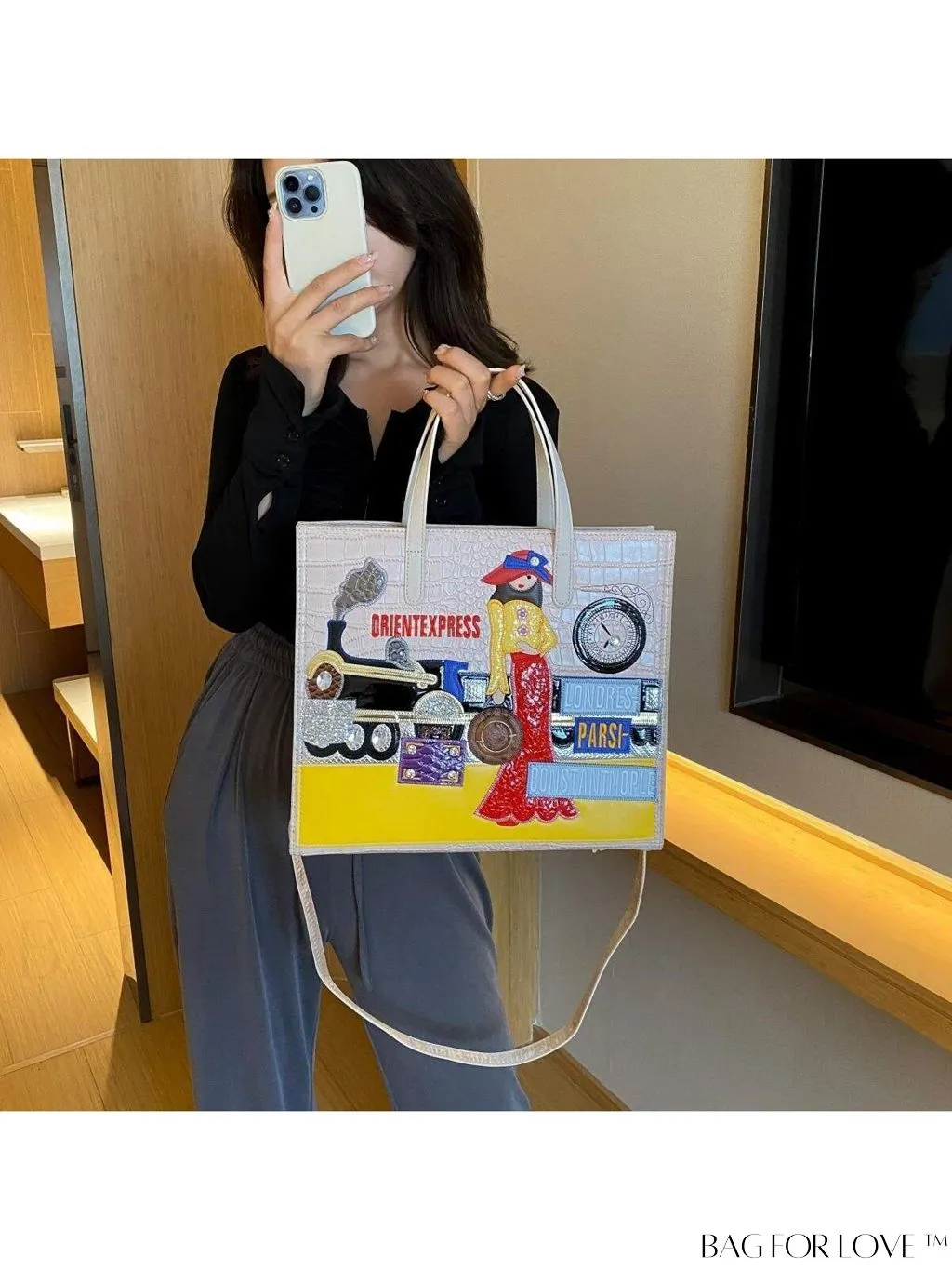 BagForLove - Stylish Womens Square Bag with Embroidered Cartoon Character Design - New Arrival