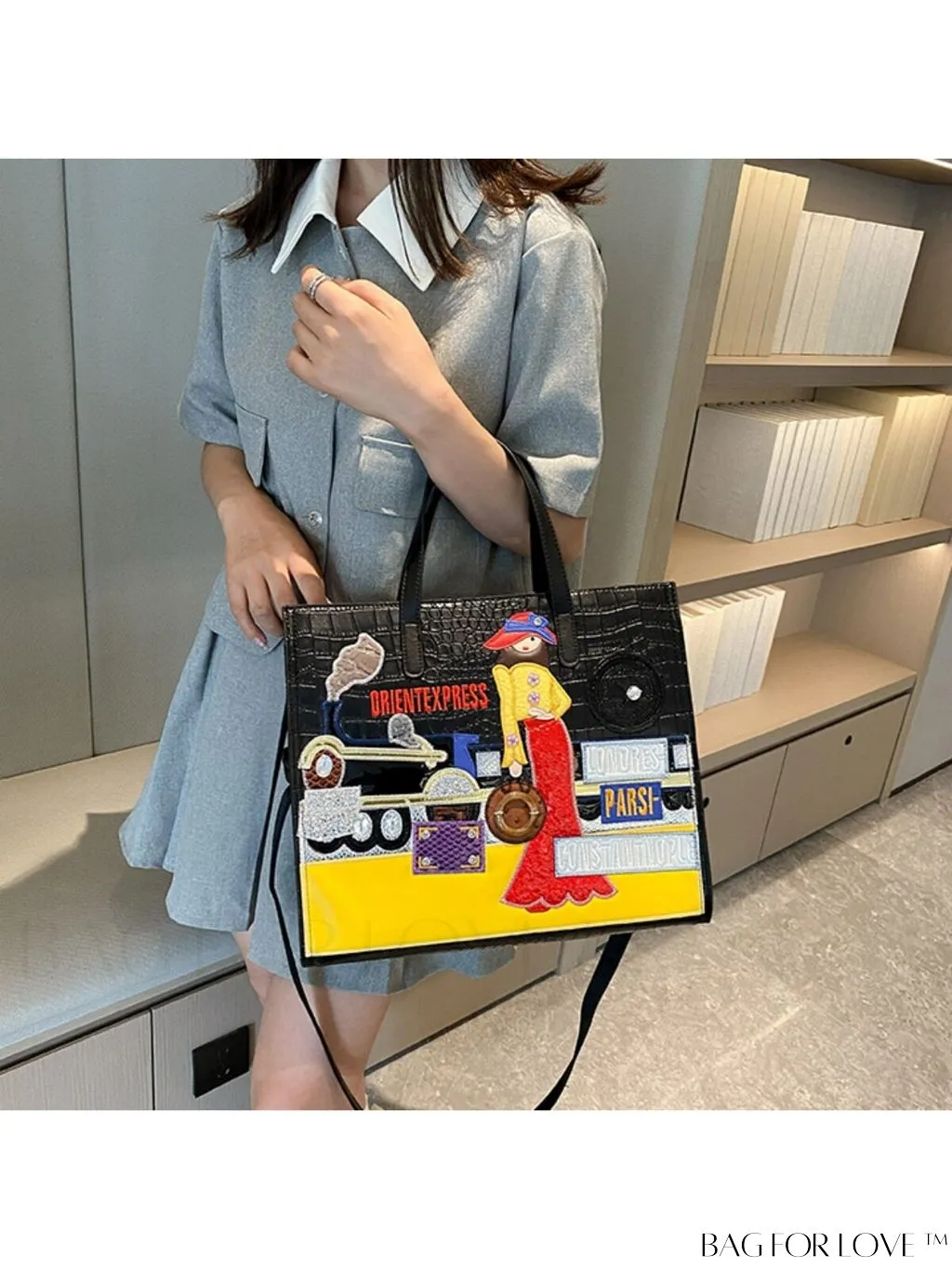 BagForLove - Stylish Womens Square Bag with Embroidered Cartoon Character Design - New Arrival