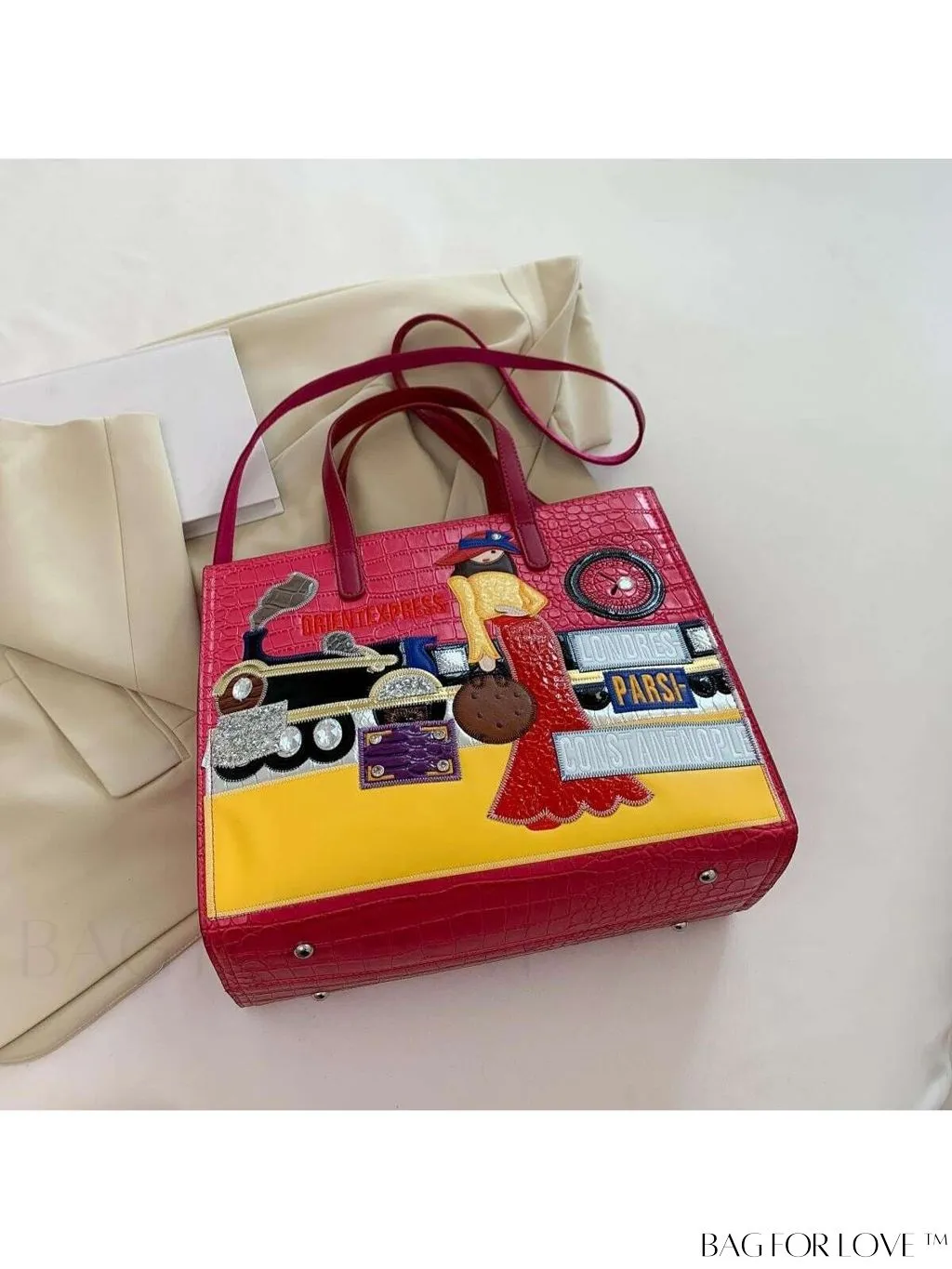 BagForLove - Stylish Womens Square Bag with Embroidered Cartoon Character Design - New Arrival