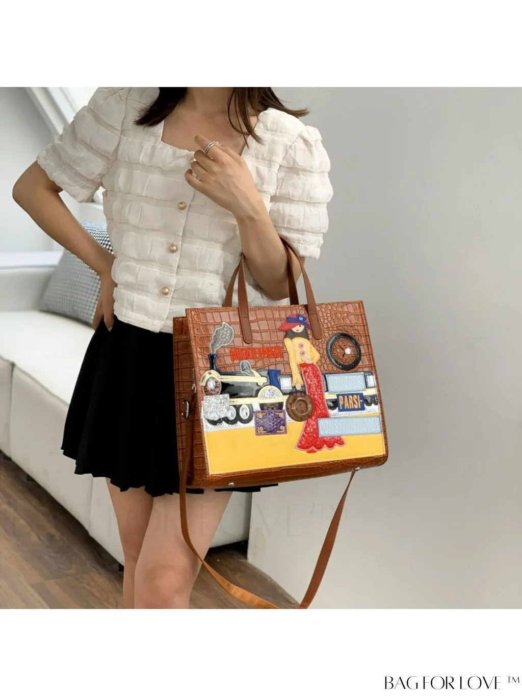 BagForLove - Stylish Womens Square Bag with Embroidered Cartoon Character Design - New Arrival
