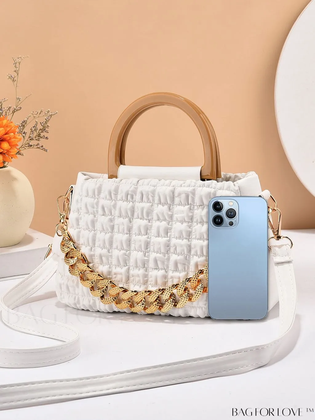 BagForLove - Womens Stylish Large Shoulder Bag with Chain-Embellished Double Handles & Zipper Closure