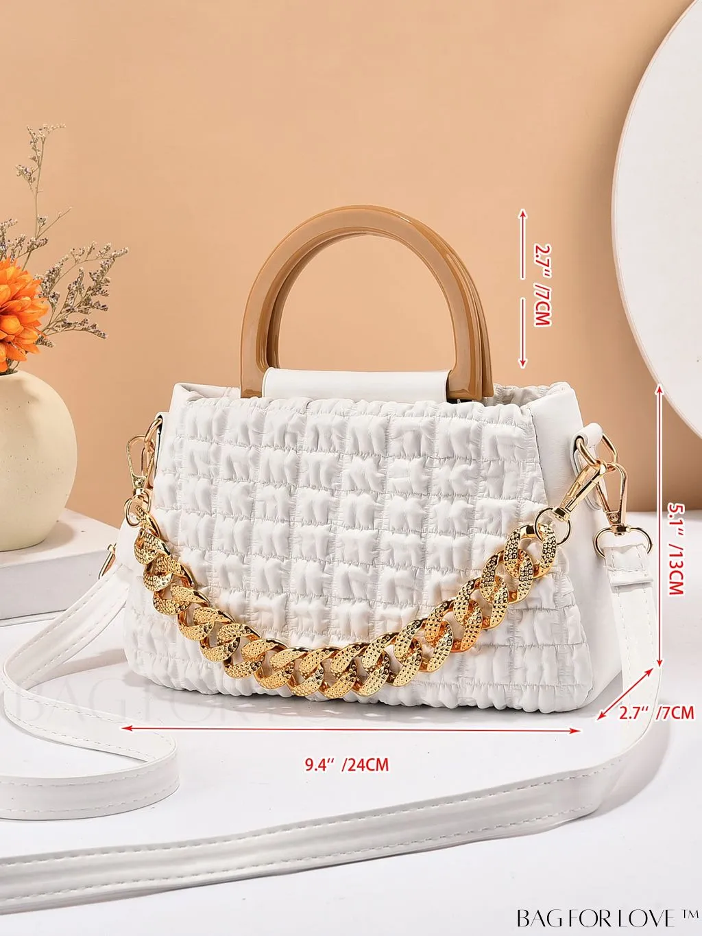 BagForLove - Womens Stylish Large Shoulder Bag with Chain-Embellished Double Handles & Zipper Closure